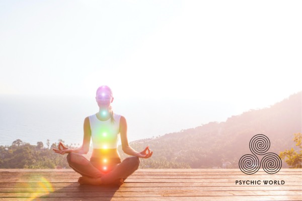 woman meditating outside on the terrace